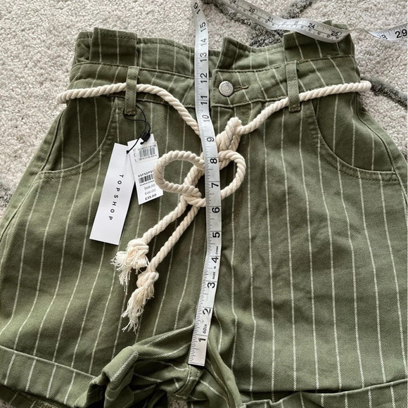 Topshop Green Stripe Paperbag High Waist Shorts high rise 4 new - Picture 11 of 13